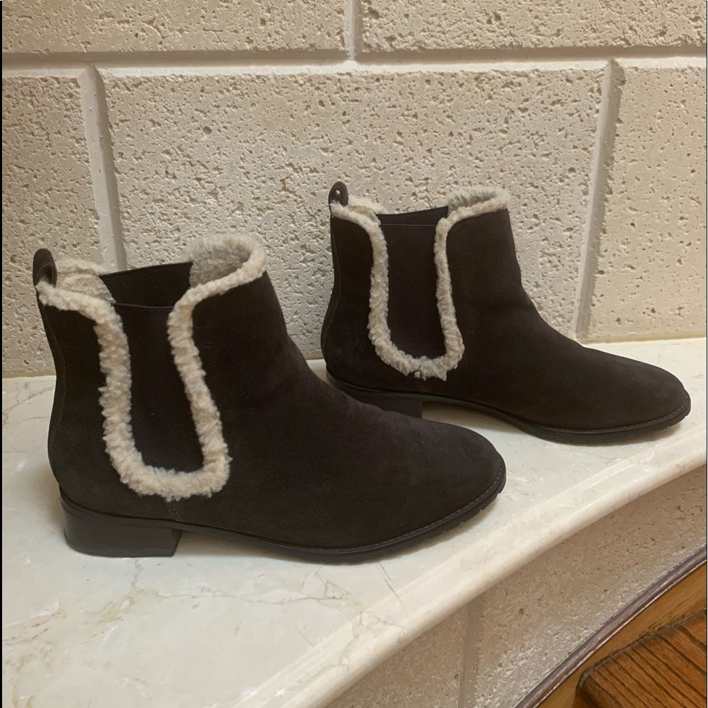 Talbots Brown Suede Sherpa Lined Ankle Booties 9.5
